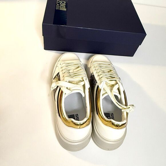 NWT Roberto Cavalli “Cavalli Class” logo hardware white low top sneaker Size 39 - Picture 13 of 16